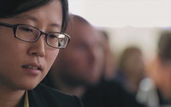 Student in Wolfe Lecture Hall