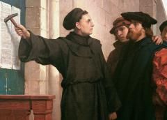 Martin Luther posting his 95 theses in 1517. Painting by Ferdinand Pauwels (1872).
